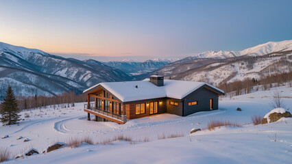 casa alpina innevata a natale