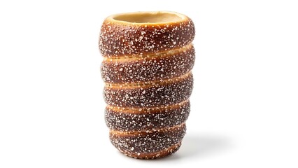 Stacked Kurtos Kalacs pastry coated in sugar on white background chimney cake sweet