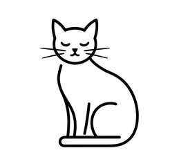 A minimalist line drawing of a white cat sitting peacefully with its eyes closed.