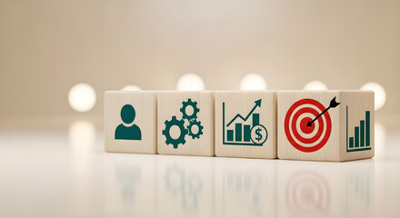 Business Goals Strategy Process Growth Wooden Cubes Copy Space