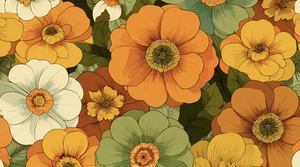 Retro Orange Green Floral Pattern Aesthetic
