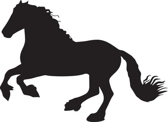 Silhouette of a running horse in an open field during sunset