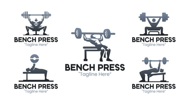 5 Bench Press Logo Set Strength Training Fitness Collection
