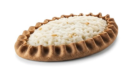 Traditional Finnish Rice Porridge Pie with Pine Nuts on White Background Finnish pie karelian pie