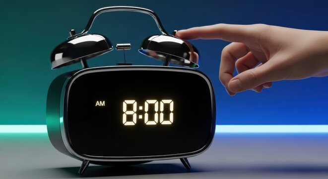 Finger Taps Digital Alarm Clock at 8:00 AM
