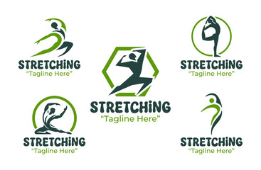 5 Stretching Logo Set Flexibility and Body Movement Identity Collection
