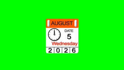 August month 5 date calendar illustration. 2026 calendar and creating a stunning illustration. 4k illustration.
