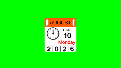 August month 10 date calendar illustration. 2026 calendar and creating a stunning illustration. 4k illustration.