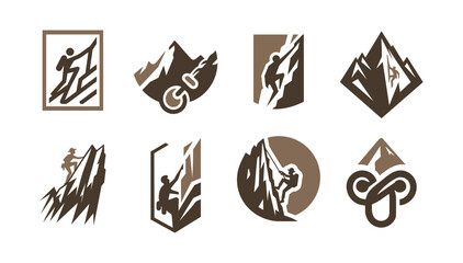 8 Mountain Climbing Logo Set Adventure and Summit Identity Collection