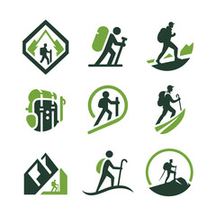 9 Hiking Logo Set Outdoor Exploration and Trail Activity Identity Collection