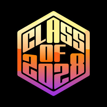 Hexagon badge class of 2028 gradient graduation school