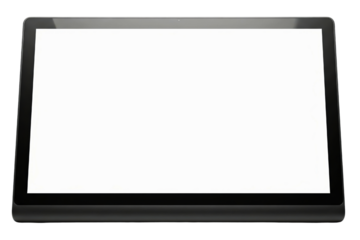 Modern black digital display device with blank screen on a transparent background