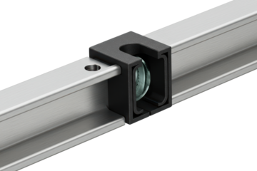 Industrial linear slide rail with a roller bearing carriage on a transparent background
