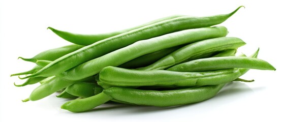 The Green Beans Pile Of Fresh Organic Vegetables Isolated On White Background