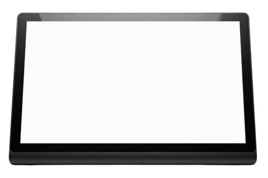 Modern black digital display device with blank screen on a transparent background