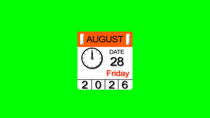 August month 28 date calendar illustration. 2026 calendar and creating a stunning illustration. 4k illustration.