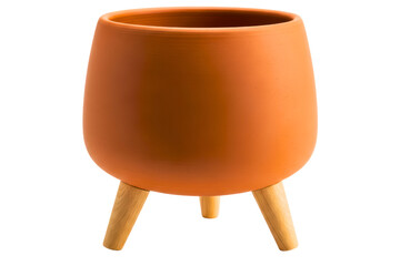 Planter pot with three wooden legs on a transparent background