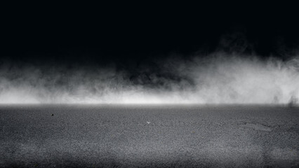 Fototapeta premium Interior view of a dramatic dark room with smoke and a light ray for the stage background. Mockup, copy space, and template