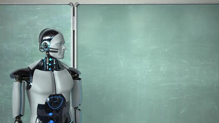4k Video Humanoid Robot Teacher Classroom. ProRes 4444. - Powered by Adobe