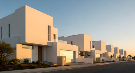 Modern Houses Architecture Exterior White Walls Blue Sky Copy Space