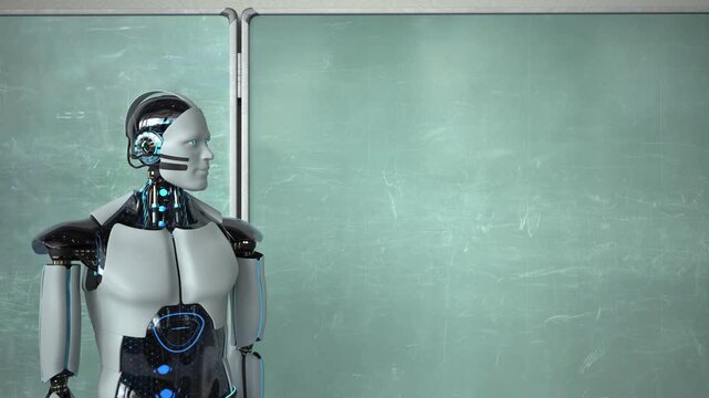 4k Video Humanoid Robot Teacher Classroom. ProRes 4444.