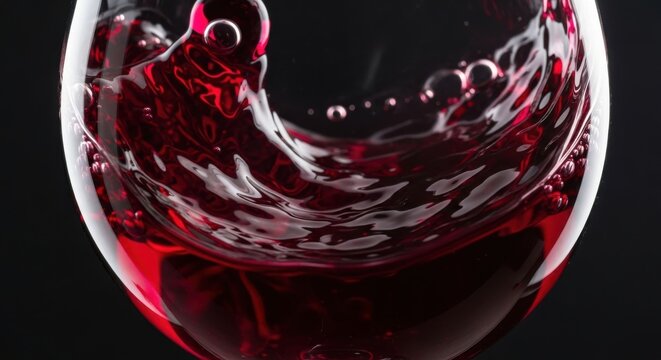 Red wine swirling in a glass, close-up.