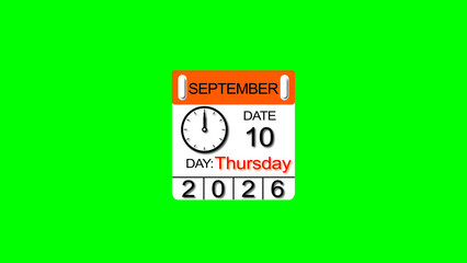 September month 10 date calendar illustration. 2026 calendar and creating a stunning illustration. 4k illustration.