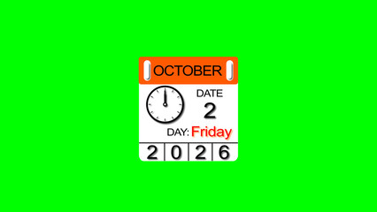 October month 2 date calendar illustration. 2026 calendar and creating a stunning illustration. 4k illustration.