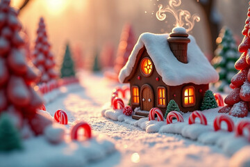 Festive Winter Wonderland: Cozy Cookie Cottage with Smoke