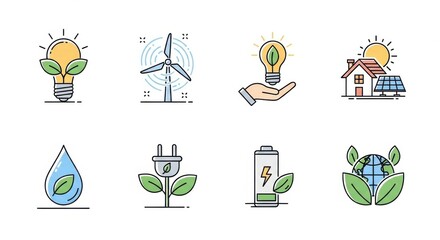 Eco-friendly energy and sustainability icons collection
