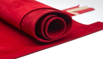 Red Rolled Leather Material Closeup.