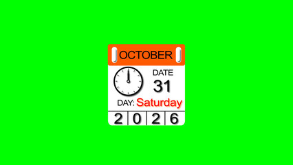 October month 31 date calendar illustration. 2026 calendar and creating a stunning illustration. 4k illustration.