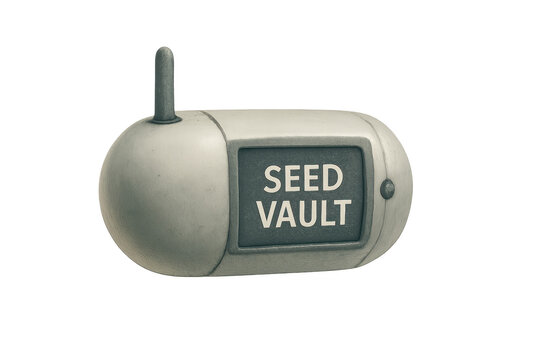 Futuristic seed vault capsule preserving plant genetic resources