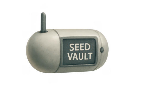 Futuristic seed vault capsule preserving plant genetic resources