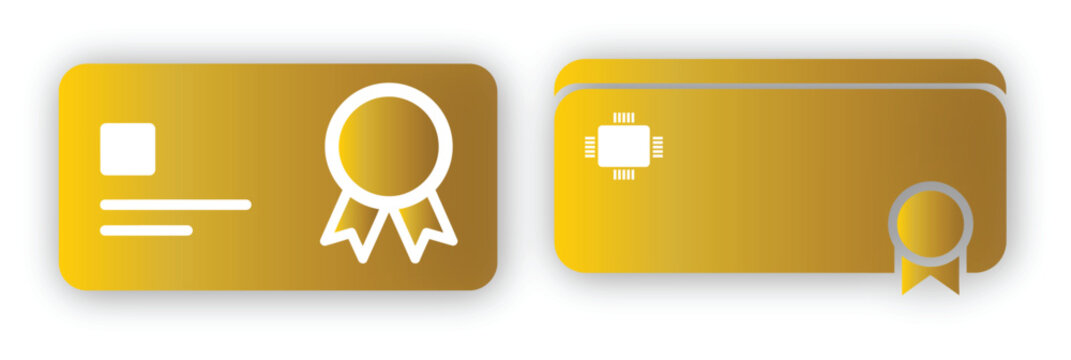 Golden Digital Certificate Card Icons with Award Ribbon and Chip Vector