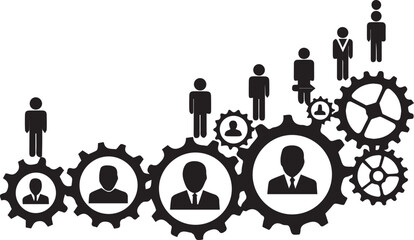 Human resources teamwork and collaboration represented by gears and silhouettes
