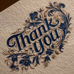 Elegant Vintage Engraving: Highly Detailed Thank You Card Design with Ornamental Typography