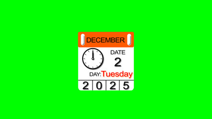 December month Wednesday 2 date calendar illustration. 2025 calendar and creating a stunning illustration. 4k illustration.