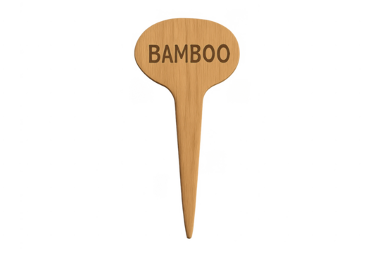 Wooden plant marker with bamboo engraving transparent background