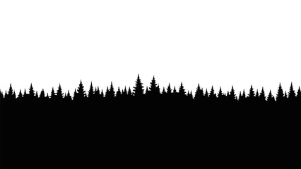 Striking vector graphic of a dark forest silhouette, a minimalist evergreen treeline design for nature-themed backgrounds