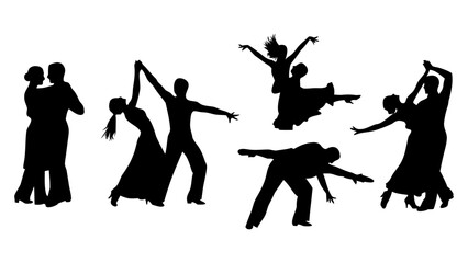 Stylish vector set of dynamic partner dancing figures, embodying grace, rhythm, and expressive movement