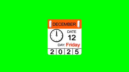 December month Wednesday 12 date calendar illustration. 2025 calendar and creating a stunning illustration. 4k illustration.