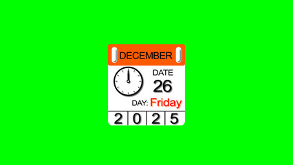 December month Wednesday 26 date calendar illustration. 2025 calendar and creating a stunning illustration. 4k illustration.