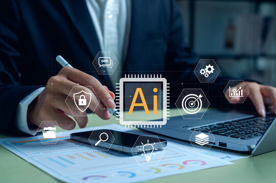 business analysis concept with professional using laptop and digital icons, representing intelligent data processing, automation tools, secure systems, smart solutions for modern productivity. - Powered by Adobe