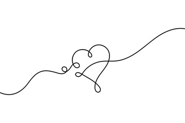 Simple continuous line drawing of a heart shape on a flowing wave.