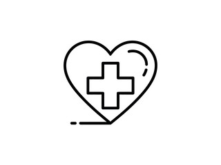 Obraz premium A white line drawing of a heart containing a cross symbol, representing medical care and health.