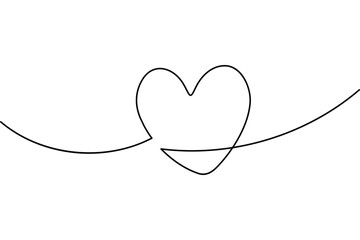 Simple continuous line drawing of a heart shape on a flowing wave.