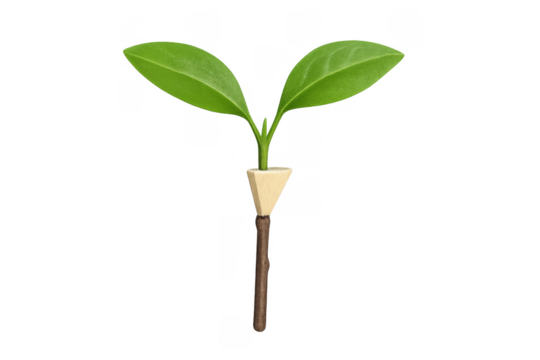 Green plant sprout growing from wooden stick concept