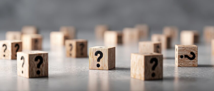 The Wooden Blocks with Question Marks Representing Mystery Uncertainty and Decision Making in Focus