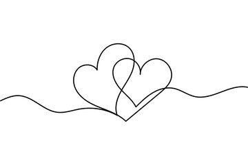 Simple continuous line drawing of a heart shape on a flowing wave.